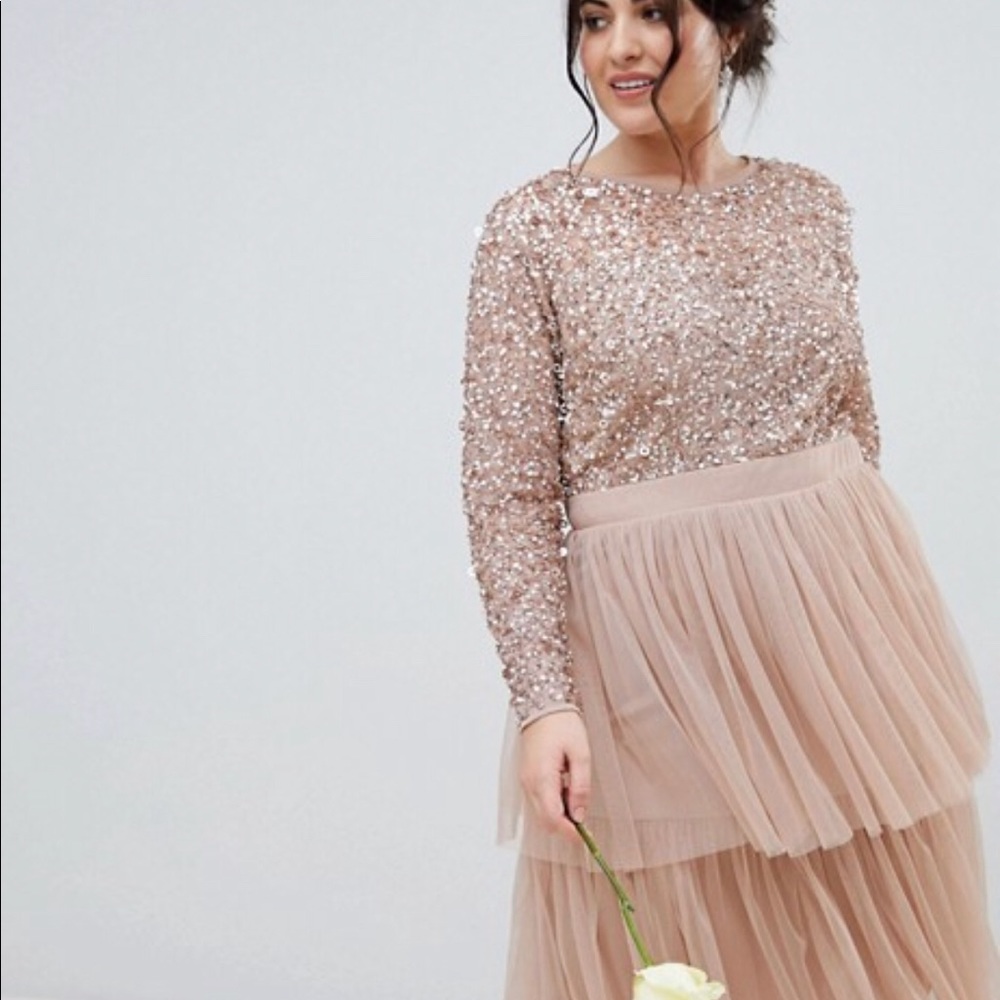 ASOS/Maya Sequin Plus 24 Pink Rose Gold Prom Dress